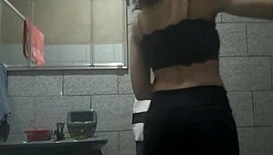 Asian teen with perfect body masturbates in hidden bathroom