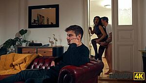 daddy4k small 18+-titted brunette is professionally cheating on her bf in the next room