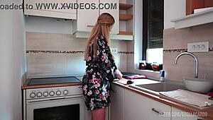 housewife dances in the kitchen