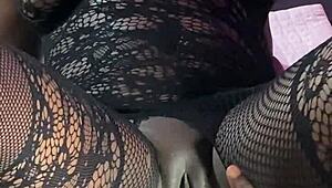 Ebony squirter achieves multiple orgasms with the powerful sex machine