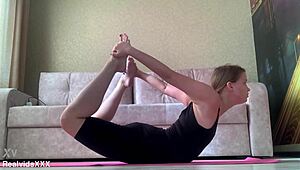 morning yoga routine turns into pussy pleasuring with vibrator