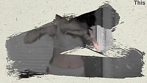 Jazmin poses in a two-tone bikini during a homemade photoshoot