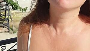 Hot stepmom teases and gives blowjob in public! Watch now?