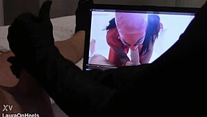 preview gift handjob in gloves while watching my vid