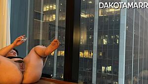 Chubby Dakota Marr squirts with anal toys in NYC skyscraper