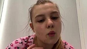 young teen bbw masturbates with dildo in public locker room, reaching extreme orgasm