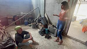 Bricklayer Rips Clothes Off Horny Latina Whore and Fucks Her Dripping Wet Pussy Hard on Desk