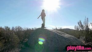 Petite Canadian Milf Strips Outdoors!