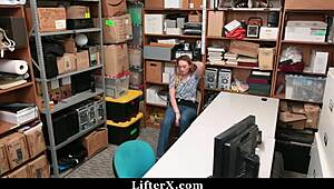 curvy blonde fucked hard by security officer for shoplifting in garage