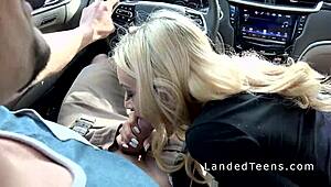 petite blonde teen hitchhiker sucks and fucks stranger's cock in car
