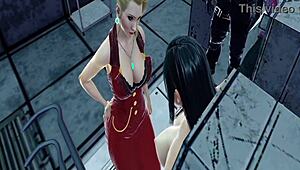 Tifa endures Ocelot's machine tormenting her tits