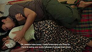 fire rages outside but this asian couple can't stop rough pussy licking and fucking