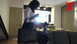 Brunette takes hard doggystyle fucking, ending with facial cumshot