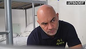 lilly bella's tight 18yo pussy gets banged hard by security guy's monster cock in hostel