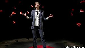 Blonde domme straps on to anal fuck and choke her bound black male slave hard!