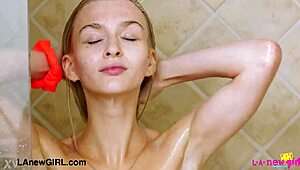 Cute Teen Blonde Enjoys A Relaxing Shower Session