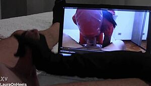 preview gift handjob in gloves while watching my vid
