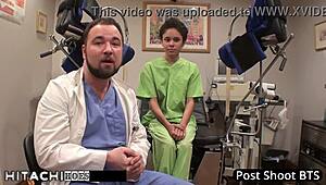 Nurse Forces Hitachi Vibrator Orgasm on Freshman Sandra Chappelle's Shaved Pussy!