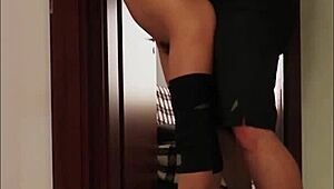 Hubby pounds wife's big tits ass during yoga creampie climax homemade gym fuck