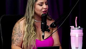 nerdy latina teen in see-through red teases with vibrator after bathroom fuck confession