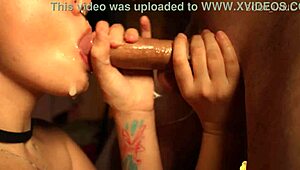 perfect brunette teen tattooed blowjob with ball licking cum in mouth closeup 😍👅