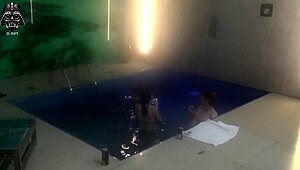 threesome fun with friends at motel pool! who's next?? 🔥💦