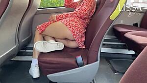 A hot latina flashes her wet panties and gropes herself on a crowded public bus.