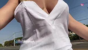 Hotwife Flashes Tits to Stranger in Car Ride