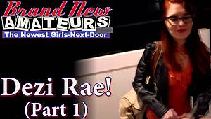 nerdy ginger dezi rae fingers shaved pussy while deepthroating pierced nipples out