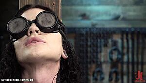 Bound chained slut gagging whipped in bizarre BDSM pain fest!