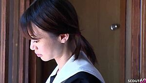 damn! petite japanese maid gags on fat cock and swallows hot sperm uncensored!