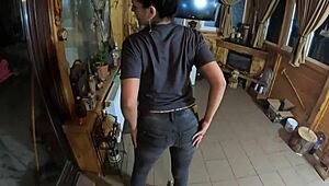 face-fucking milf in tight jeans then explosive cum play!