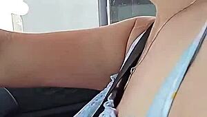 housewife milf flashes big natural tits in public cum walk play