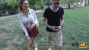 blonde nerd couple rims ass hungrily on european sofa