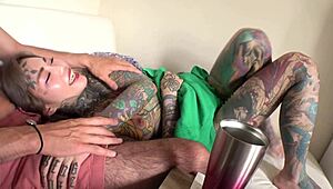 full-body tattooed rin strips naked craving nipple sucks deep kisses and cock licks