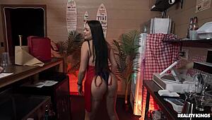 Brunette Gags on Deepthroat in Sandwich Shop Before Facial Cumshot Reality Fuck!