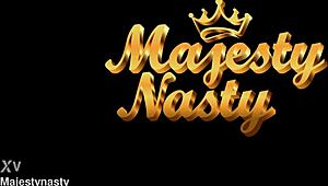 Petite ebony begs muscular guy for pussy massage before riding his monster bbc