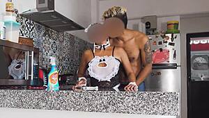 mi mujer big tits bounce as i fuck her ass while cleaning cocina