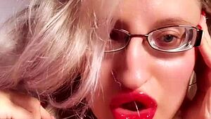 perfect red lip gloss lips tease glasses findom goaldigger joi cash slavery
