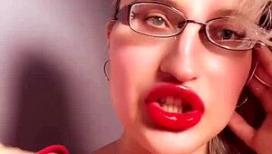 perfect red lip gloss lips tease glasses findom goaldigger joi cash slavery