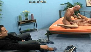 Blonde milf in lingerie and heels fingers her shaved asshole then sucks and fucks bent over.