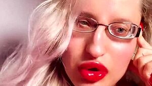 perfect red lip gloss lips tease glasses findom goaldigger joi cash slavery