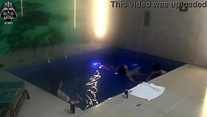 threesome fun with friends at motel pool! who's next?? 🔥💦