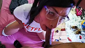 i can't believe this skinny tranny slut deepthroats monster cock to the balls