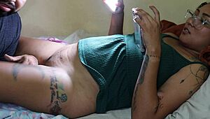 he tattoos her juicy pussy then she pays with deep creampie