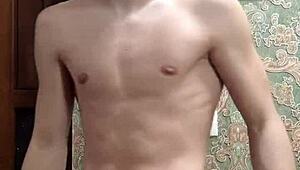 flexing hard in underwear skinny boy shows off muscular body!