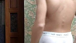 flexing hard in underwear skinny boy shows off muscular body!