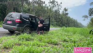 this cute blonde sub gets her bubble butt pounded bareback on the highway side