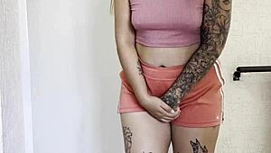 housewife lingers too long in bathroom. hubby yanks towel to see squirting pussy