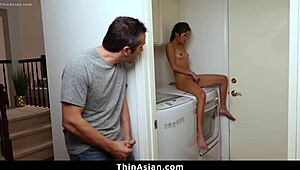 Petite Asian Teen 18+ Teases Watching Him Pull Out Tight Pussy Monster Cock